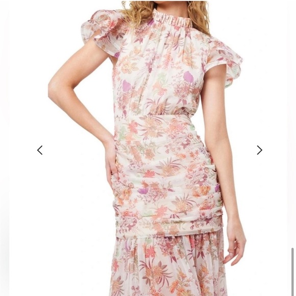 elliatt regale high neck ruched ruffle shoulders floral maxi dress size small - Picture 6 of 11